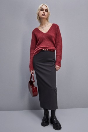 Patrizia Pepe Alpaca-blend Sweater With V-neck Rouge | ZFWCJ0461