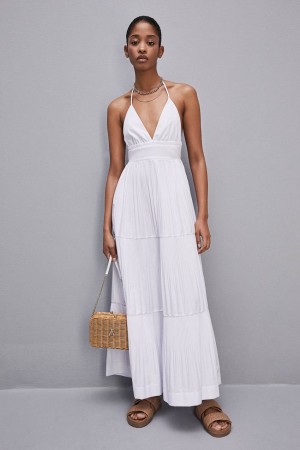 Patrizia Pepe Ankle-length Bare-back Pleated Dress Blanche | CNZXR9071