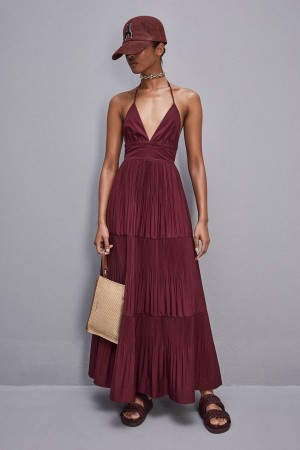 Patrizia Pepe Ankle-length Bare-back Pleated Dress Violette | BLIEG7326