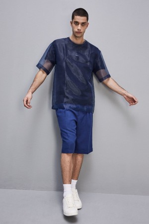 Patrizia Pepe Boxy Short Sleeve T-shirt With Raw Cut Hem Bleu | AJKPG3049
