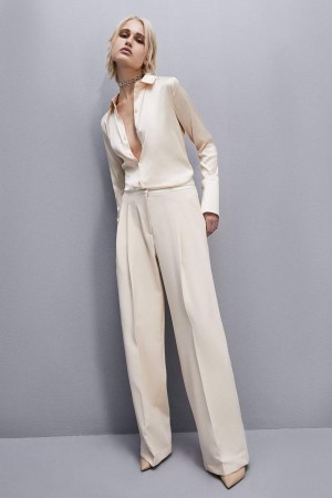 Patrizia Pepe Boyfriend-fit Satin Shirt Beige | XOZYP4096