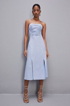 Patrizia Pepe Bustier Midi Dress With Straps Bleu Clair | VMSEU1528