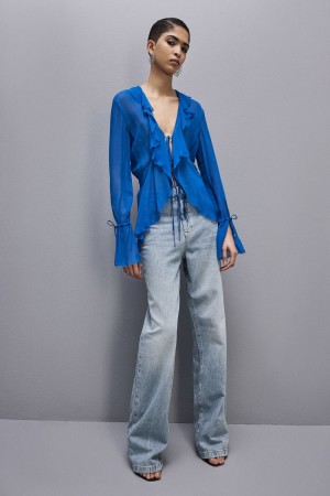 Patrizia Pepe Chiffon Blouse Bleu | EBCUY0567