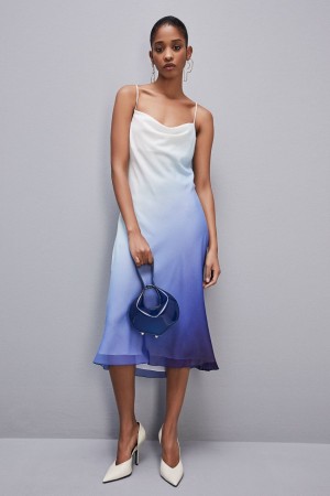 Patrizia Pepe Chiffon Drop-neck Midi Dress Bleu Clair | QRTSW5618