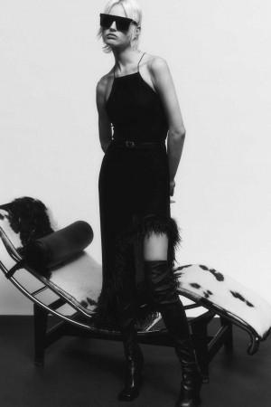 Patrizia Pepe Chiffon Feather Dress Noir | LYAFG3016