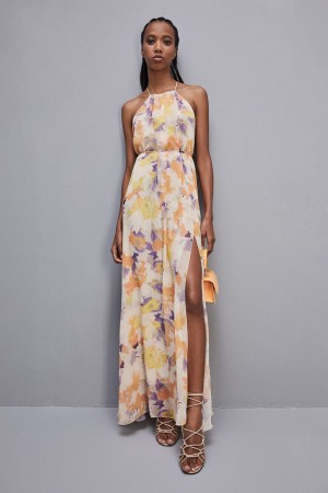 Patrizia Pepe Chiffon Jeweled Dress With American Neckline Multicolore | VHZPR7145