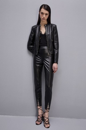Patrizia Pepe Coated Fabric Biker Jacket Noir | EHCDX0263