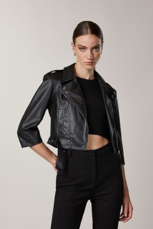 Patrizia Pepe Coated Fabric Biker Jacket Noir | FVQHL6514