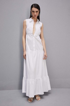 Patrizia Pepe Cotton Chemisier Long Dress Blanche | FESUY9267
