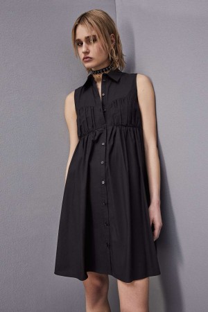 Patrizia Pepe Cotton Chemisier Mini Dress Noir | MRKUL1587