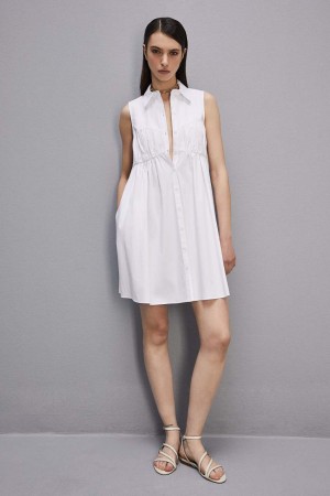 Patrizia Pepe Cotton Chemisier Mini Dress Blanche | OZIFK5621