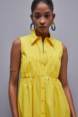 Patrizia Pepe Cotton Chemisier Mini Dress Jaune | NLJRP0418
