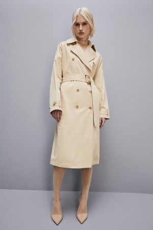 Patrizia Pepe Cotton Over Trench Coat Beige | FLONM5720