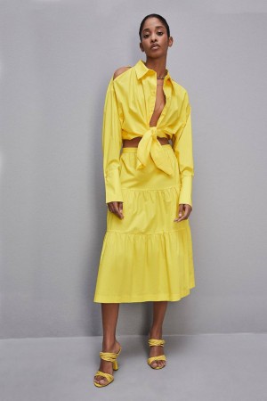 Patrizia Pepe Cotton Poplin Midi Skirt Jaune | HUBDJ2490