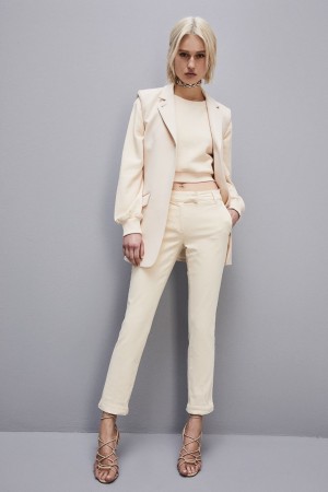 Patrizia Pepe Cotton Satin Chino Pants Beige | CPGZF0598