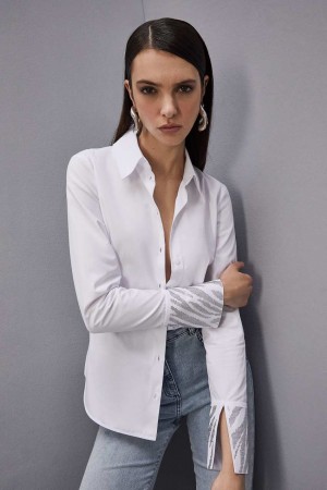 Patrizia Pepe Cotton Shirt With Rhinestones Blanche | VXWLT5942