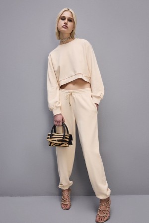 Patrizia Pepe Cotton Sweatshirt With Print Beige | VDEIW3760