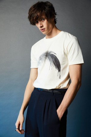 Patrizia Pepe Cotton T-shirt With Feather Print Blanche | MOSWF9283