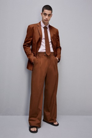Patrizia Pepe Cotton Twill Pleated Pants Marron | ZRCST6712