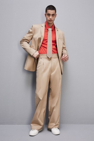 Patrizia Pepe Cotton Twill Pleated Pants Beige | QVGIY9385