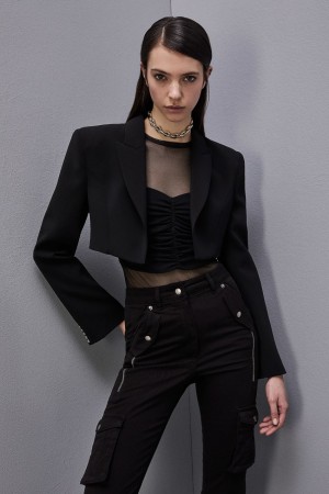 Patrizia Pepe Crepe Cropped Jacket Noir | WOTUA2360
