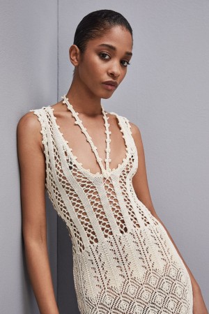 Patrizia Pepe Crochet-effect Dress Made Of Recycled Nylon Blanche | CZWMR2304