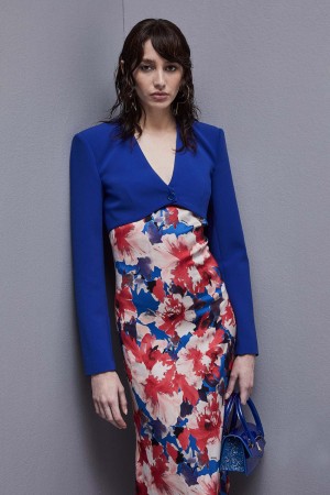 Patrizia Pepe Cropped Jacket In Sablè Crepe Fabric Bleu Clair | UCLAK6973