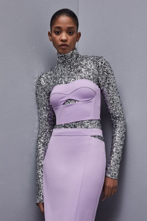 Patrizia Pepe Cut-out Bustier Top In Sablé Crepe Fabric Violette | CBMST5176