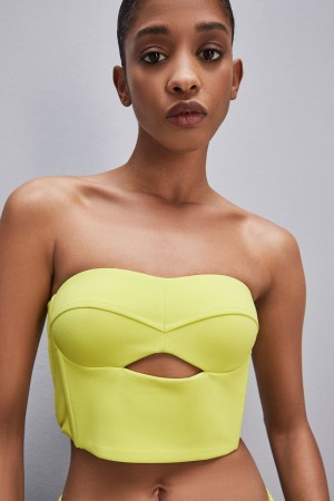 Patrizia Pepe Cut-out Bustier Top In Sablé Crepe Fabric Jaune | RHDYC4023