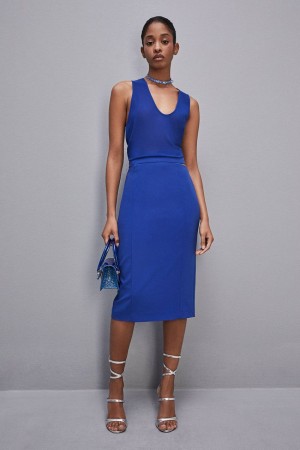 Patrizia Pepe Cut-out Midi Skirt In Sablè Crepe Bleu Clair | LDNSV5690