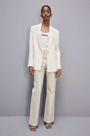Patrizia Pepe Denim Bull Pants Decorated With Rhinestones Blanche | DWCLU2837