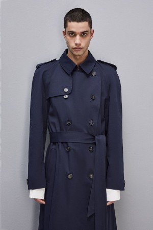 Patrizia Pepe Double-breasted Cotton Gabardine Trench Coat Bleu | HFLIO8316