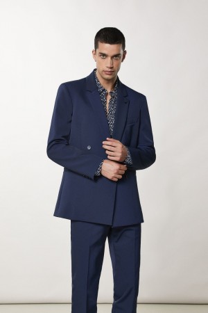 Patrizia Pepe Double-breasted Gabardine Jacket Bleu | CRFOP3475