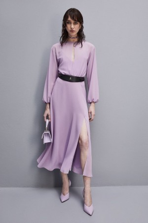 Patrizia Pepe Double-breasted-effect Dress With Soft Sleeves Violette | ESAIC7463