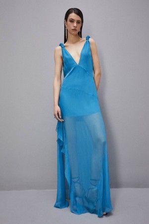 Patrizia Pepe Dress With Matching Viscose Crepon Sash Bleu Clair | KXRYG2768
