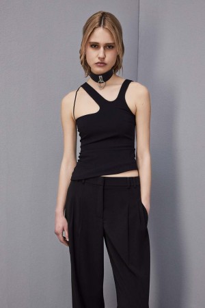 Patrizia Pepe Essential Asymmetrical Neckline Jersey Top Noir | AIGKQ2406
