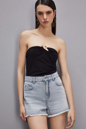 Patrizia Pepe Essential Bandeau Top With Décolleté Neckline Noir | THWRS1842