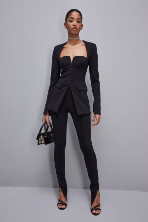 Patrizia Pepe Essential Corset-effect Jacket Noir | JITUX6803