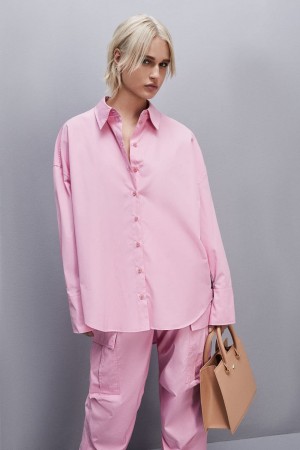 Patrizia Pepe Essential Cotton Over Shirt Rose | TRDZO8546