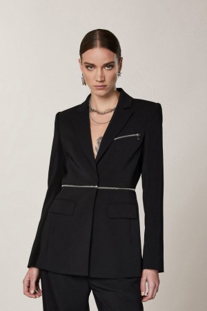 Patrizia Pepe Essential Crepe Jacket With Zipper Noir | KXPZI1270