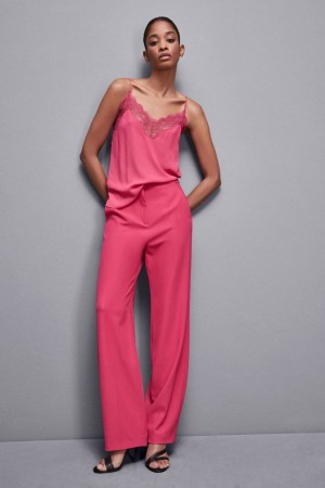 Patrizia Pepe Essential Crepe Lace Top Rose | AVNFQ5862