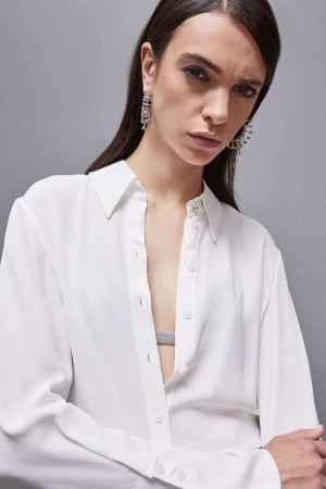 Patrizia Pepe Essential Crepe Long-sleeved Shirt Blanche | MWPJI0172