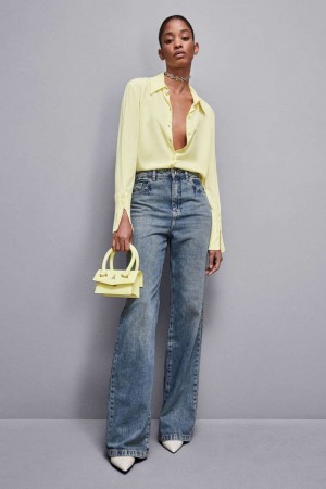 Patrizia Pepe Essential Crepe Long-sleeved Shirt Jaune | DLAEZ0291