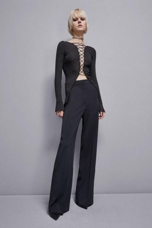 Patrizia Pepe Essential Crepe Palazzo-fit Pants Noir | IHQXY5207