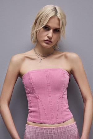 Patrizia Pepe Essential Denim Bustier Rose | FJONM0319