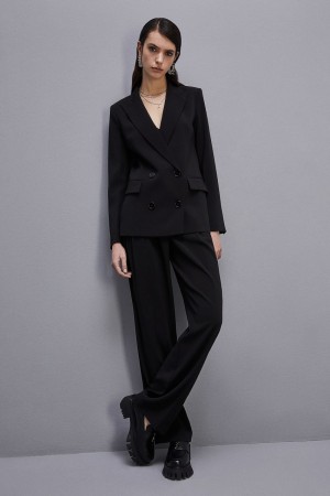 Patrizia Pepe Essential Double-breasted Jacket Noir | ODZJF3892