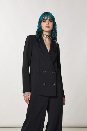 Patrizia Pepe Essential Double-breasted Jacket Noir | BPHLD8576