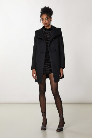 Patrizia Pepe Essential High Neck Coat Noir | EFNML5649