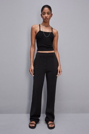 Patrizia Pepe Essential Ribbed Viscose Tank Top Noir | URBGI0726
