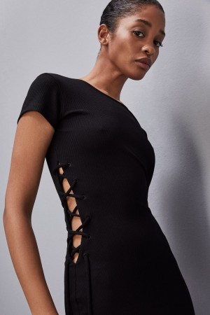 Patrizia Pepe Essential Slim Rib-knit Dress Noir | FAECX1869